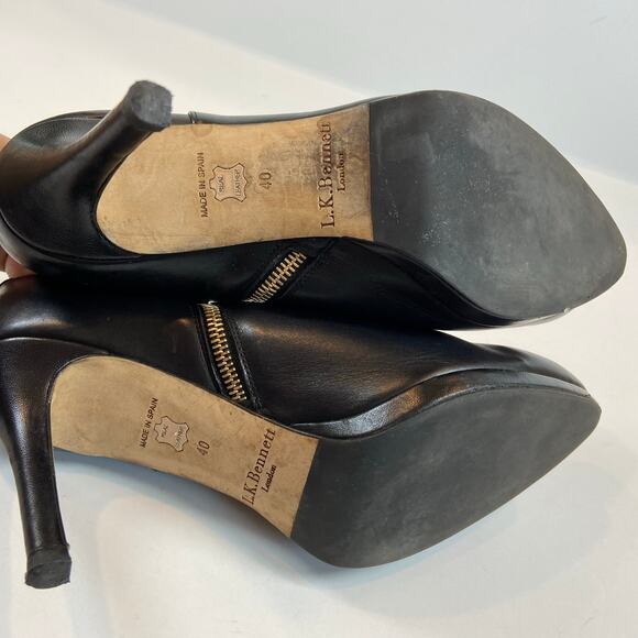 L.K. Bennet London Black Leather Platform Bootie Size 40 / US Size 10 - Picture 12 of 15